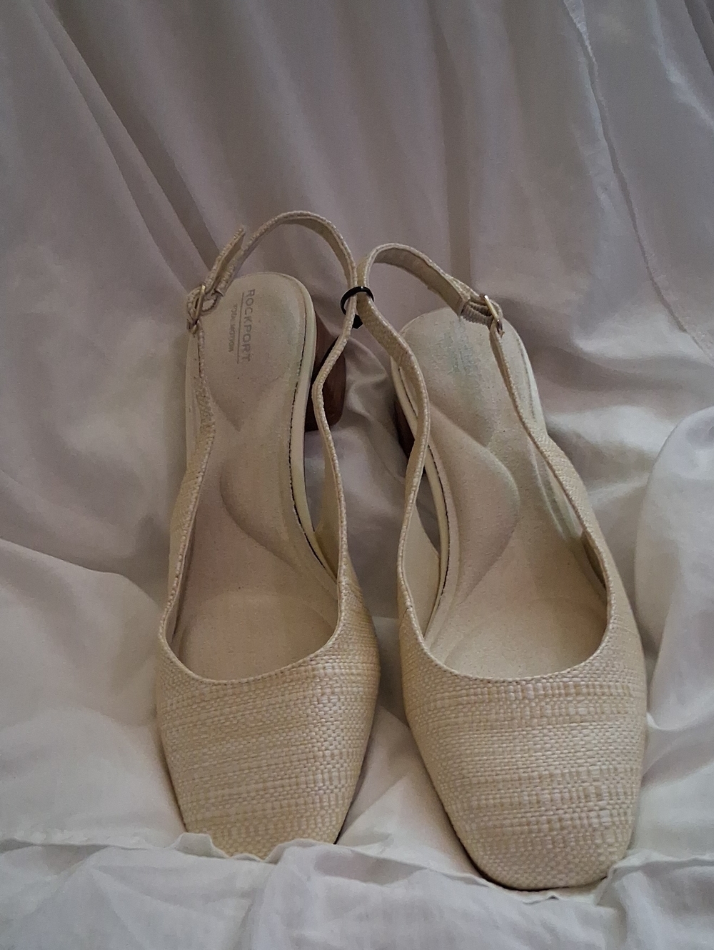 Rockport Total Motion Natural Woven Slingback Heels - Beige